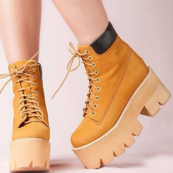 Jeffrey Campbell Shoes - Jeffrey Campbell Mustard and Beige Platform Boots